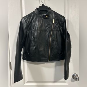 Michael Kors Petite Large Black Leather Moto Jacket